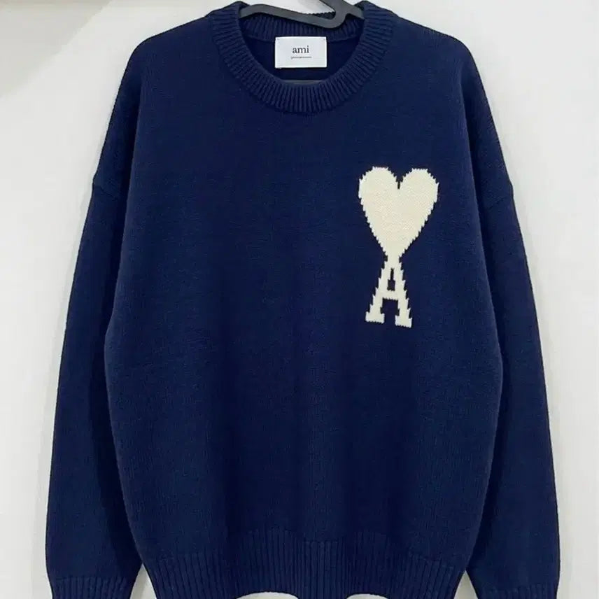 [BUNJANG] AMI Big Heart Oversized Intarsia Knit Sweater (Nautical Blue) - Size L / [L] 아미 빅 하트 오버사이즈 인타르시아 니트 (노틱블루)