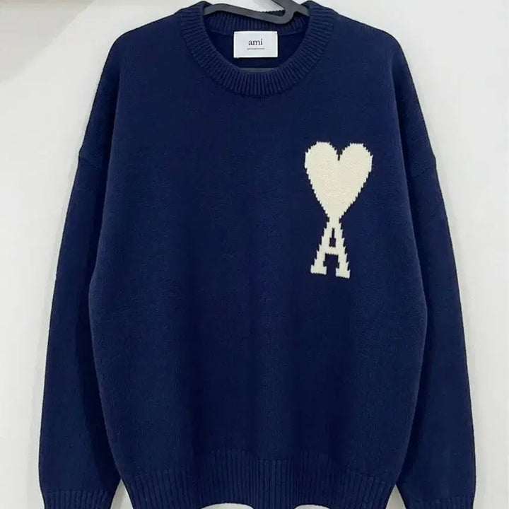 [BUNJANG] AMI Big Heart Oversized Intarsia Knit Sweater (Nautical Blue) - Size L / [L] 아미 빅 하트 오버사이즈 인타르시아 니트 (노틱블루)