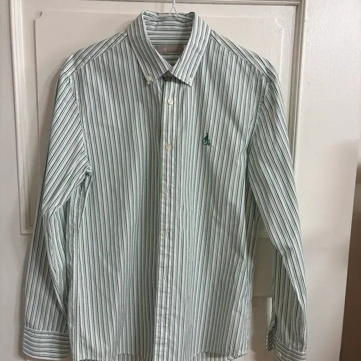 [BUNJANG] Beanpole Green Stripe Shirt (M) / 빈폴 그린 스트라이프 셔츠