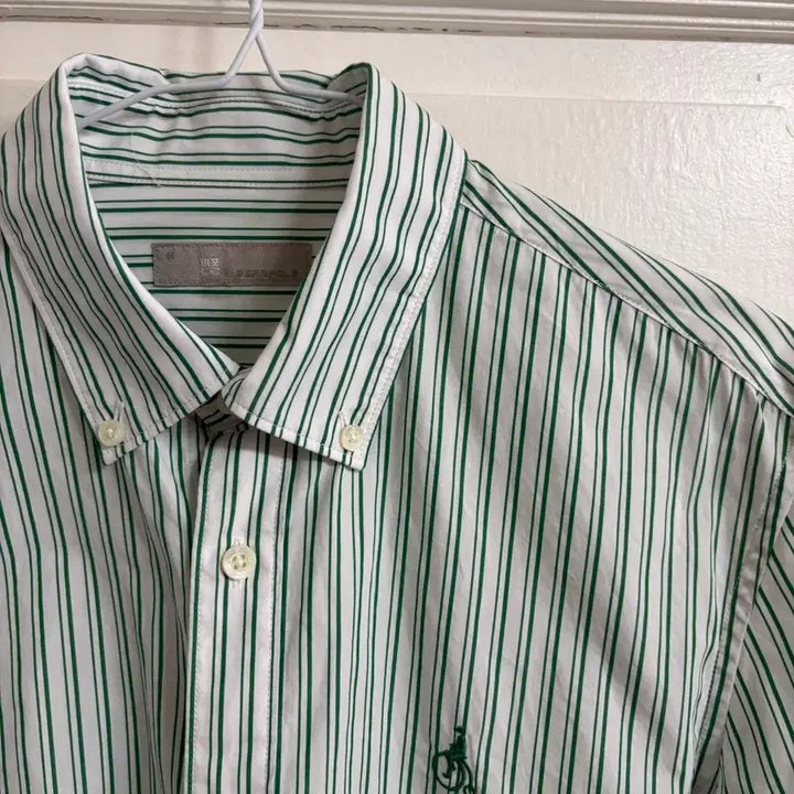 [BUNJANG] Beanpole Green Stripe Shirt (M) / 빈폴 그린 스트라이프 셔츠