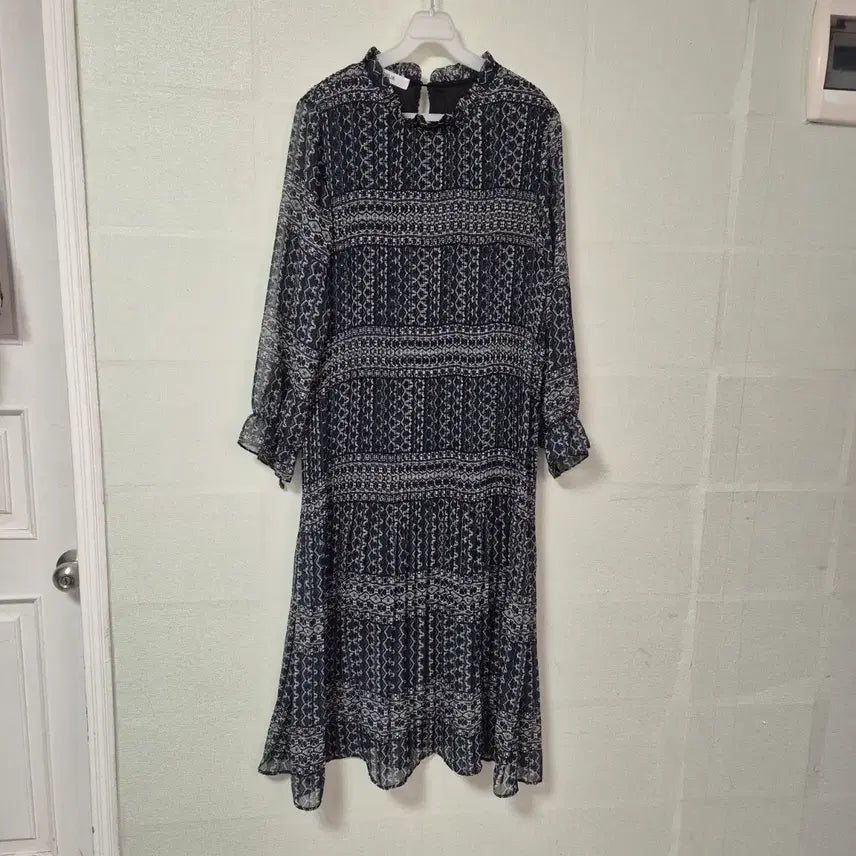 [BUNJANG] Patterned Long Chiffon Dress / 패턴 롱 원피스 쉬폰 프릴 디테일
