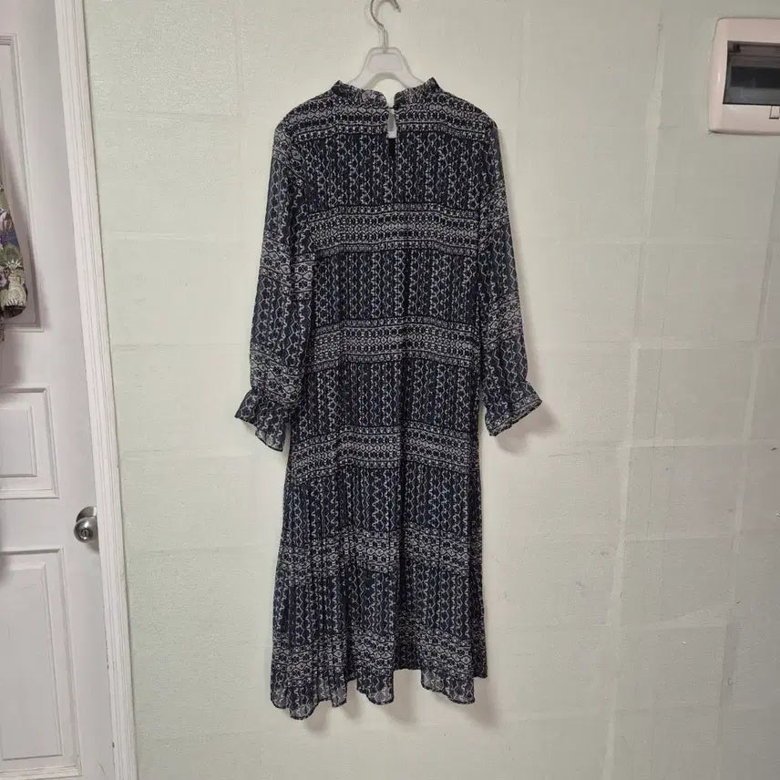 [BUNJANG] Patterned Long Chiffon Dress / 패턴 롱 원피스 쉬폰 프릴 디테일