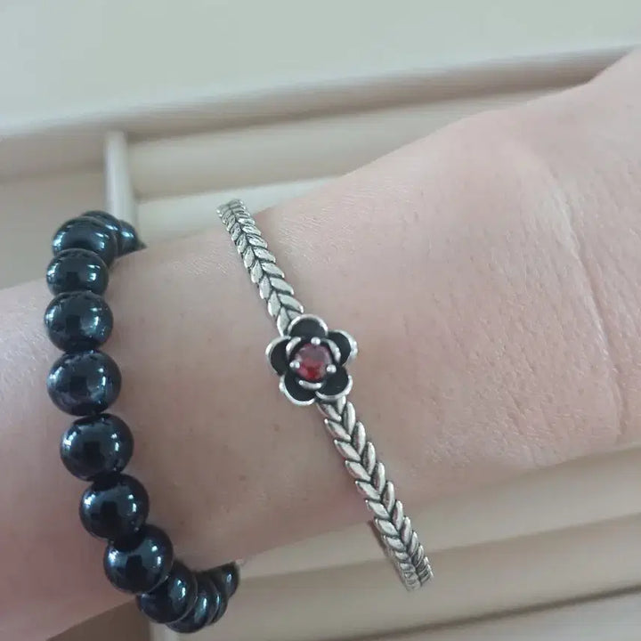 [BUNJANG] Flower Chain Bangle Bracelet Sterling Silver / 플라워 체인 뱅글 은팔찌(새상품)