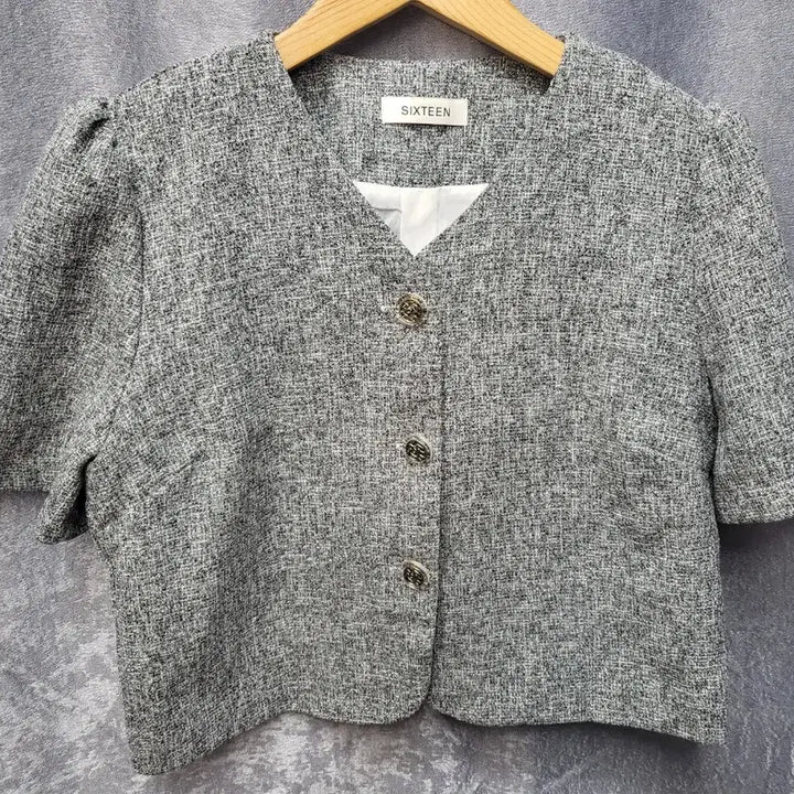 [BUNJANG] SIXTEEN Tweed Short Sleeve Jacket (Charcoal/Grey) / SIXTEEN 트위드 반팔 자켓 (차콜/그레이)