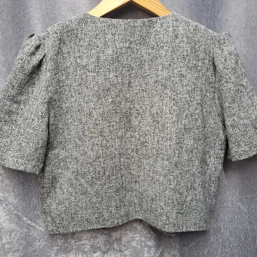 [BUNJANG] SIXTEEN Tweed Short Sleeve Jacket (Charcoal/Grey) / SIXTEEN 트위드 반팔 자켓 (차콜/그레이)