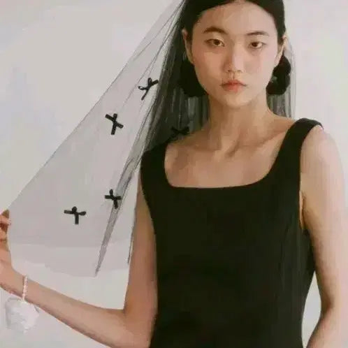 [BUNJANG] Gani Song Bridal Black Veil with Ribbon / 가니송 브라이덜 블랙 무드 베일 리본달림
