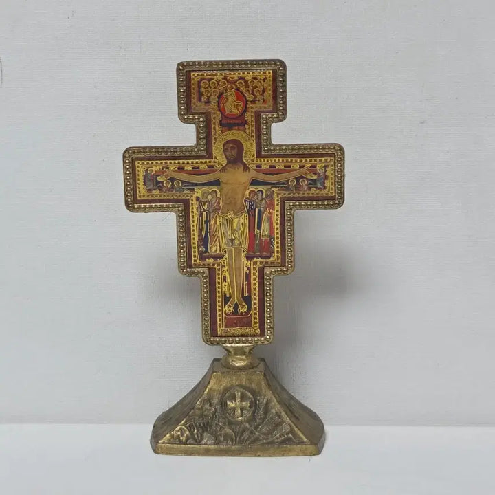 [BUNJANG] Damiano Cross Antique Golden Color Painted Item / 황동 다미아노 십자가 빈티지 앤틱 황금색 채색 십자가 예수님