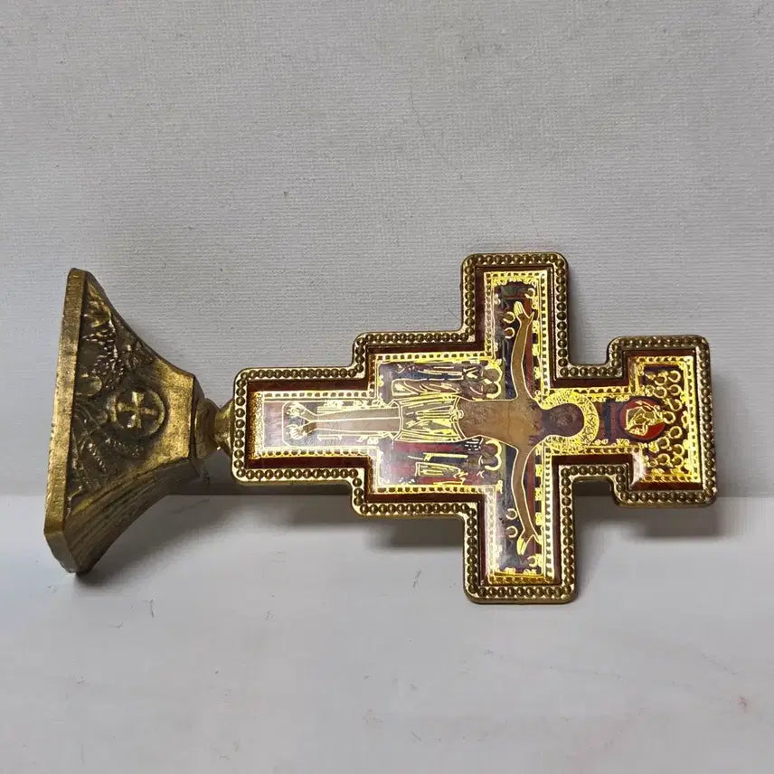 [BUNJANG] Damiano Cross Antique Golden Color Painted Item / 황동 다미아노 십자가 빈티지 앤틱 황금색 채색 십자가 예수님
