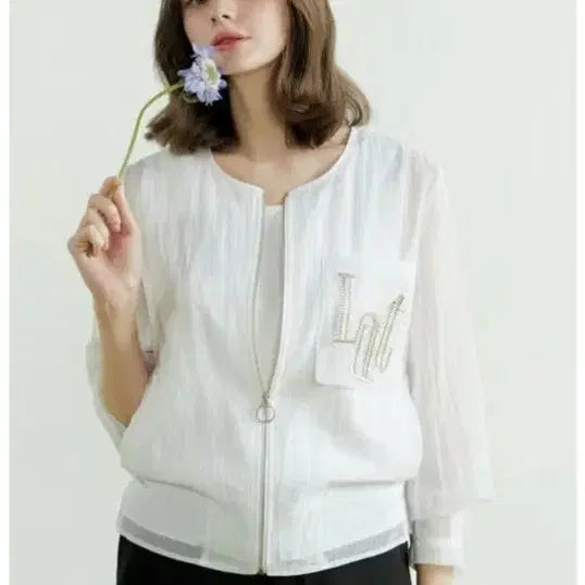 [SOLD OUT] 자수 포켓 시스루 블루종 (새상품)
