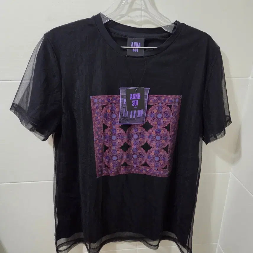 [BUNJANG] Anna Sui Black Bandana See-through Short Sleeve Shirt / 안나수이 블랙 반다나 시스루 반팔 (새옷) 미착용.  사이즈66