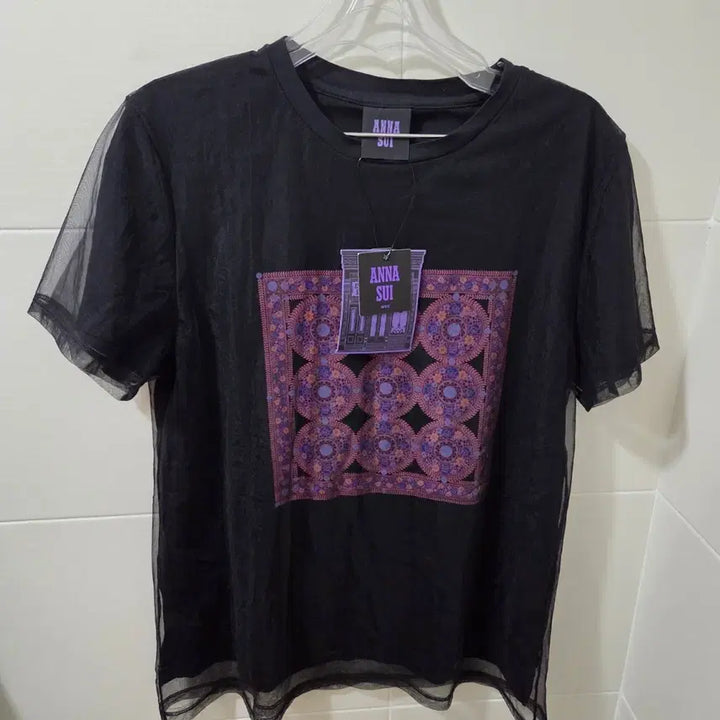 [BUNJANG] Anna Sui Black Bandana See-through Short Sleeve Shirt / 안나수이 블랙 반다나 시스루 반팔 (새옷) 미착용.  사이즈66