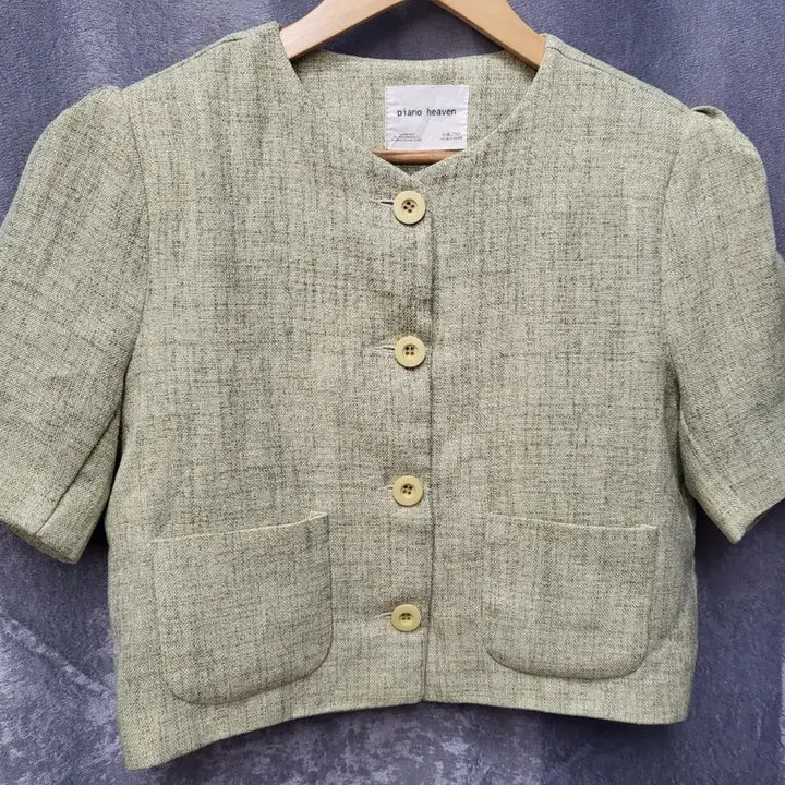 [BUNJANG] Piano Heaven Pistachio Short Sleeve Jacket (Olive) / piano heaven 피스타치오 반팔 자켓 (올리브)