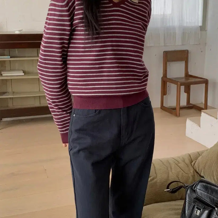 [BUNJANG] Edmore Weasley V-Neck Striped Knit Sweater / 새상품)에드모어 위즐리 브이넥 스트라이프 니트 버건디 그레이 free
