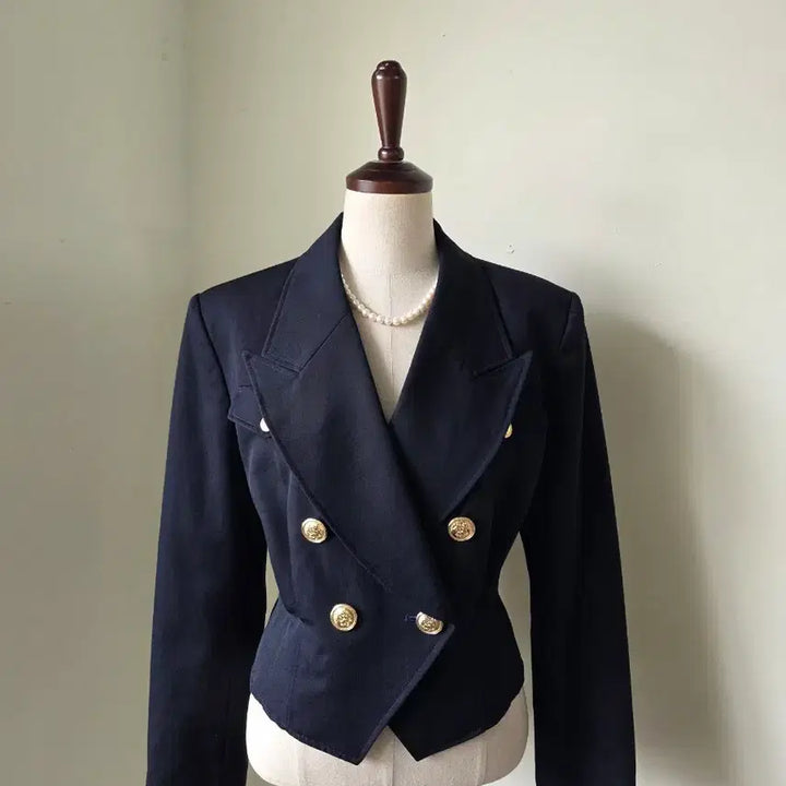 [BUNJANG] Navy Tailored Gold Button Double Jacket / 네이비 테일러드 카라 금장 더블 자켓