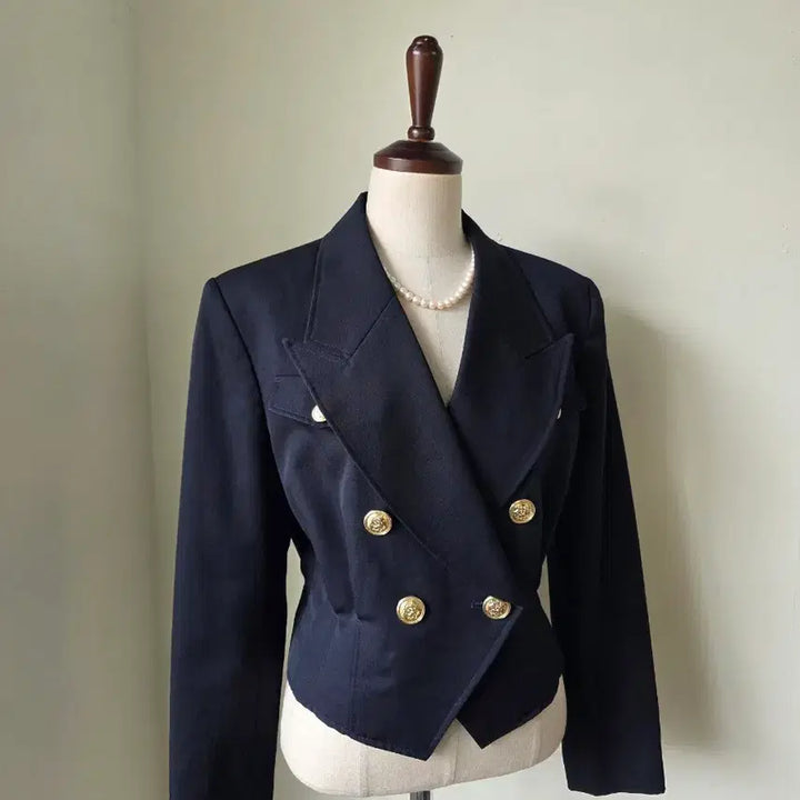 [BUNJANG] Navy Tailored Gold Button Double Jacket / 네이비 테일러드 카라 금장 더블 자켓