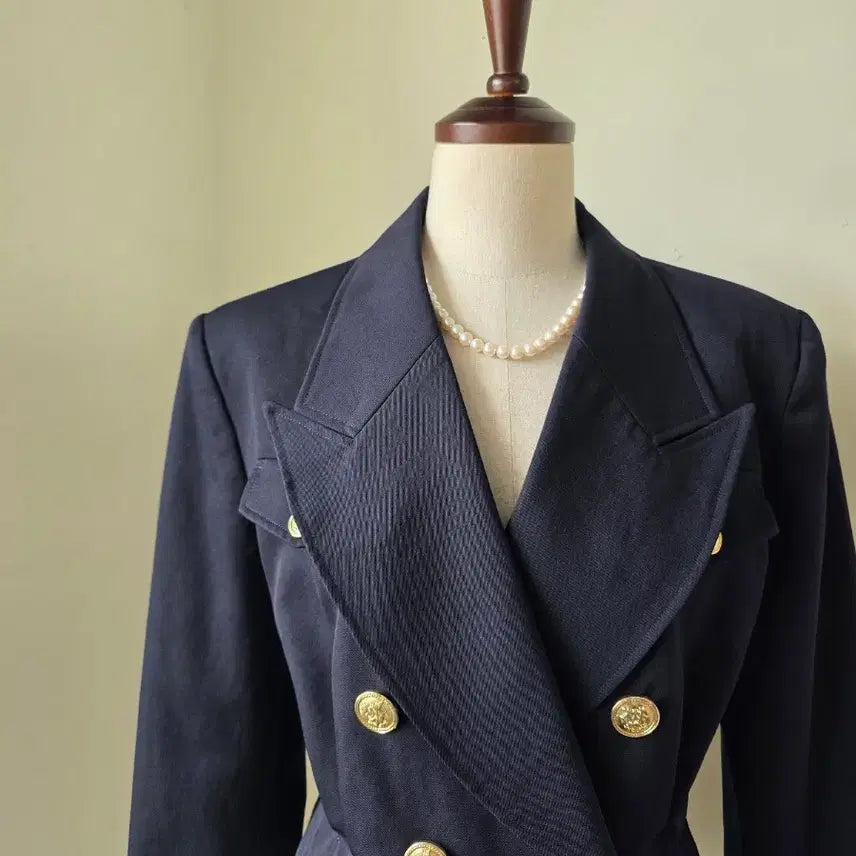[BUNJANG] Navy Tailored Gold Button Double Jacket / 네이비 테일러드 카라 금장 더블 자켓