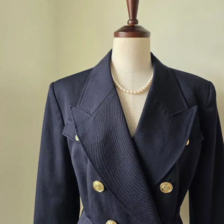[BUNJANG] Navy Tailored Gold Button Double Jacket / 네이비 테일러드 카라 금장 더블 자켓
