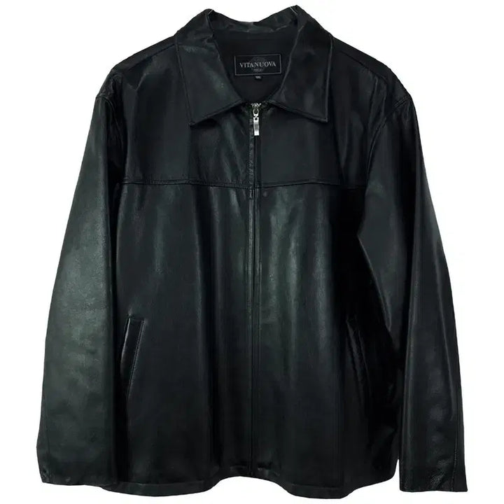 [BUNJANG] Vintage Real Sheepskin Leather Zip-Up Jacket Black / 빈티지 리얼 쉽스킨 양가죽 집업 레더 자켓 블랙 M20085