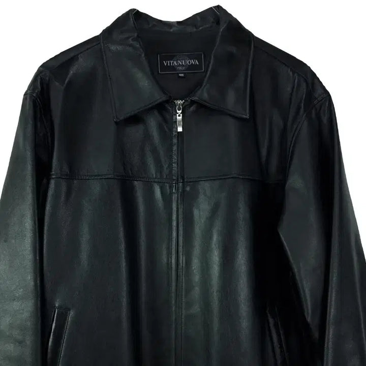 [BUNJANG] Vintage Real Sheepskin Leather Zip-Up Jacket Black / 빈티지 리얼 쉽스킨 양가죽 집업 레더 자켓 블랙 M20085
