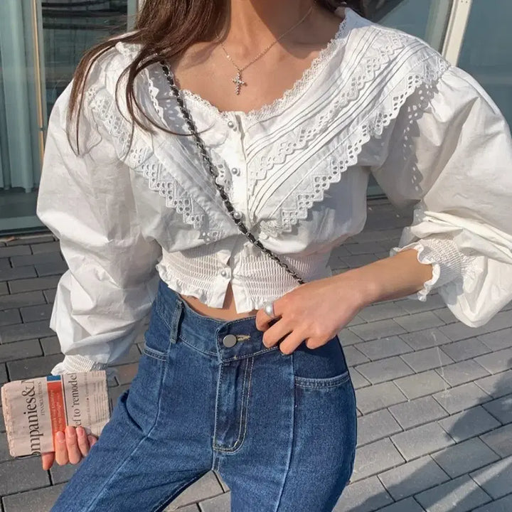 [BUNJANG] Maybeans White Lace Blouse / 메이빈스 화이트 레이스 블라우스