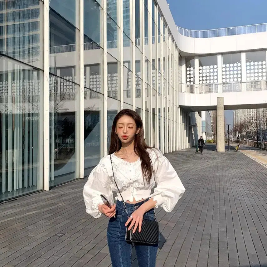 [BUNJANG] Maybeans White Lace Blouse / 메이빈스 화이트 레이스 블라우스