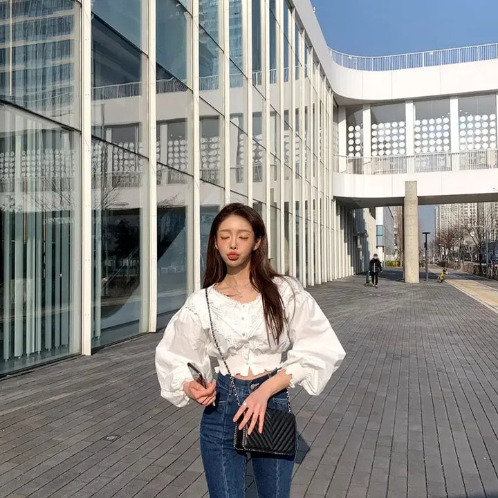 [BUNJANG] Maybeans White Lace Blouse / 메이빈스 화이트 레이스 블라우스