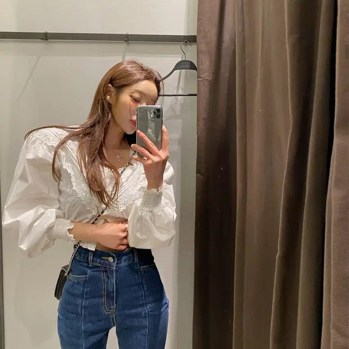 [BUNJANG] Maybeans White Lace Blouse / 메이빈스 화이트 레이스 블라우스