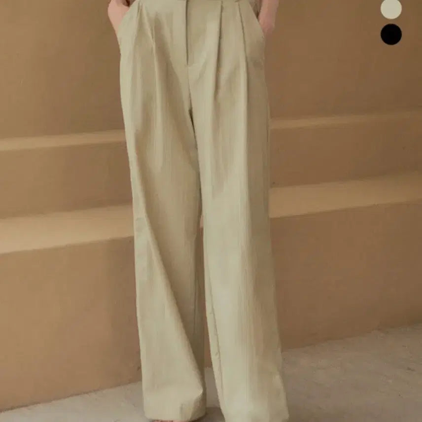 [BUNJANG] Sijya Two-Tuck Nylon Slacks Beige / 시야쥬 투턱 나일론 슬랙스 베이지