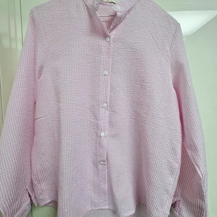 [BUNJANG] Page Flin Pink Striped Embossed Shirt / [페이지플린] 핑크 스트라이프 엠보 셔츠