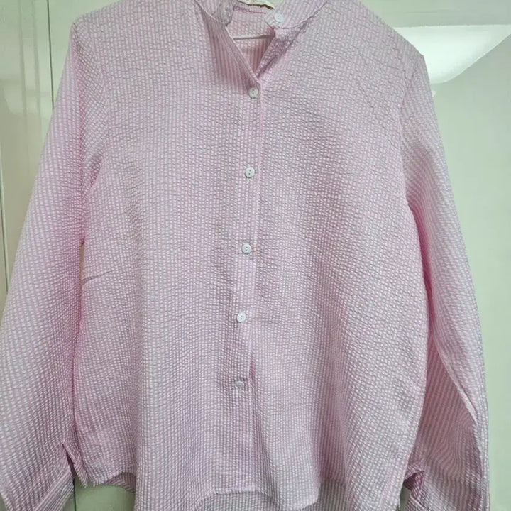 [BUNJANG] Page Flin Pink Striped Embossed Shirt / [페이지플린] 핑크 스트라이프 엠보 셔츠