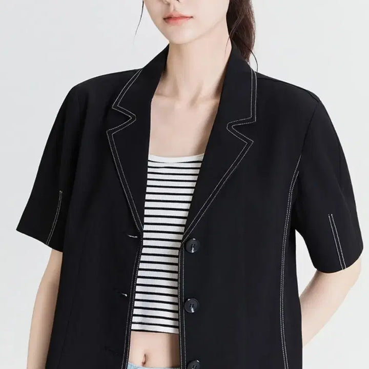 [BUNJANG] MIXXO Stitch Short Sleeve Jacket - M Size / 미쏘 스티치 반팔 자켓 M (택달린 새상품)