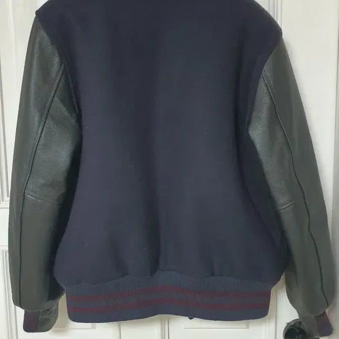 [BUNJANG] Golden Bear Leather Color Block Varsity Jacket / 골든베어 가죽 배색 바시티자켓 M