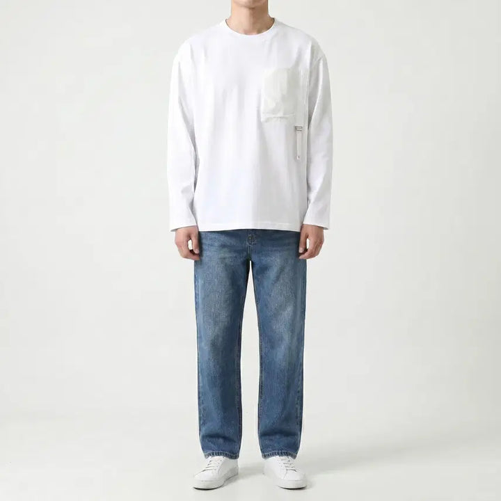 [BUNJANG] System Homme Textured Block Pocket Long Sleeve White T-shirt / 시스템옴므 22SS 텍스처 블록 포켓 롱슬리브 화이트 105(3)