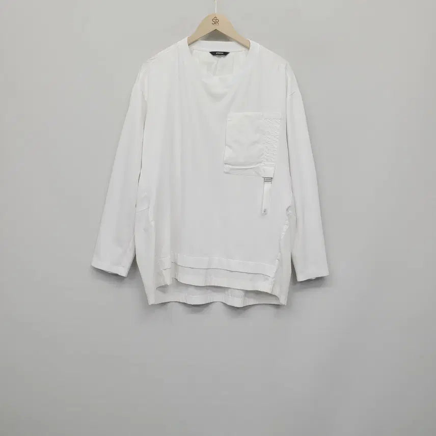 [BUNJANG] System Homme Textured Block Pocket Long Sleeve White T-shirt / 시스템옴므 22SS 텍스처 블록 포켓 롱슬리브 화이트 105(3)