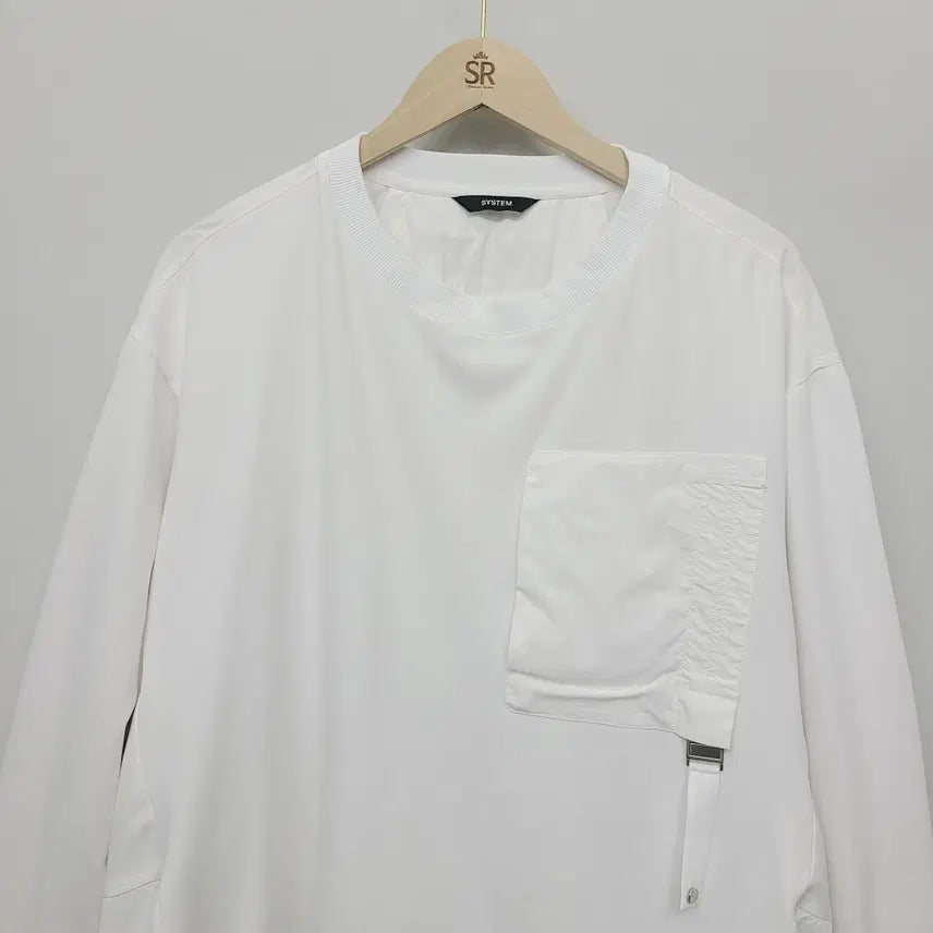 [BUNJANG] System Homme Textured Block Pocket Long Sleeve White T-shirt / 시스템옴므 22SS 텍스처 블록 포켓 롱슬리브 화이트 105(3)