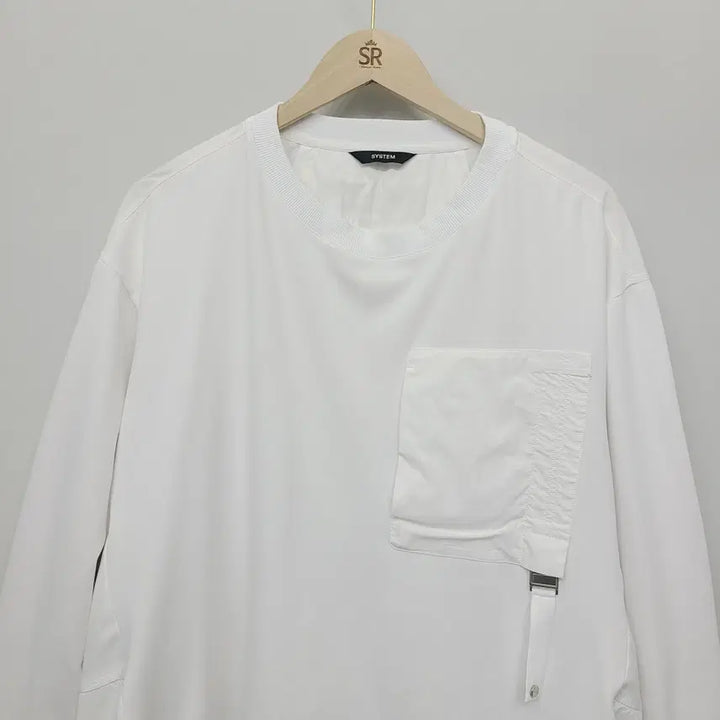 [BUNJANG] System Homme Textured Block Pocket Long Sleeve White T-shirt / 시스템옴므 22SS 텍스처 블록 포켓 롱슬리브 화이트 105(3)