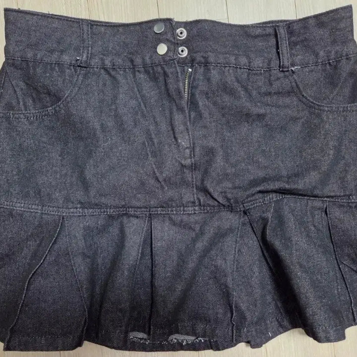 [BUNJANG] Black Denim Pleated Skirt / 빅사이즈 블랙 데님플리츠 스커트