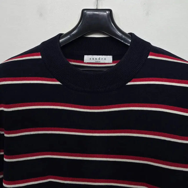 [BUNJANG] Sandro Navy/Red Striped Long Sleeve Knit Top / [90] 여성 산드로 네이비/레드 스트라이프 긴팔 니트