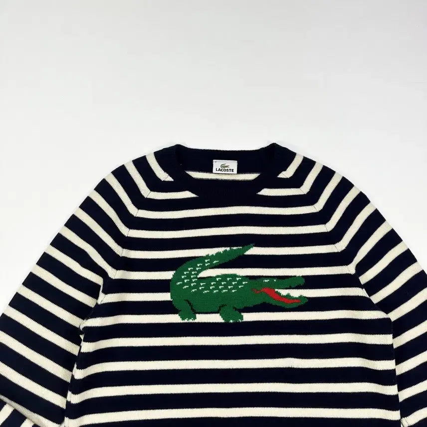 [BUNJANG] Lacoste Big Croc Striped Knit Sweater (L) / 라코스테 빅 크록 스트라이프 니트 (L)
