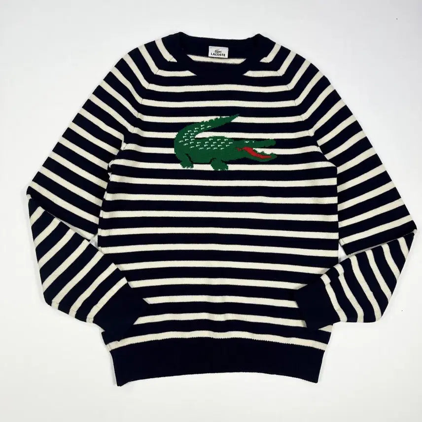 [BUNJANG] Lacoste Big Croc Striped Knit Sweater (L) / 라코스테 빅 크록 스트라이프 니트 (L)