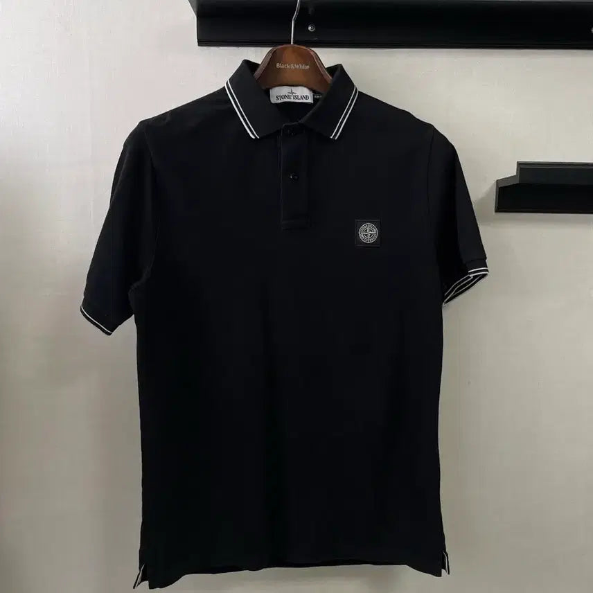 [SOLD OUT] 스톤아일랜드 블랙 반팔 폴로티셔츠 M