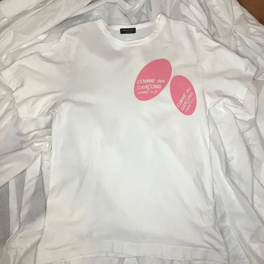 [BUNJANG] Comme des Garcons Homme Plus Pink Oval Double Logo T-Shirt / 꼼데가르송 옴므 플러스 핑크 오벌 더블 로고 티셔츠