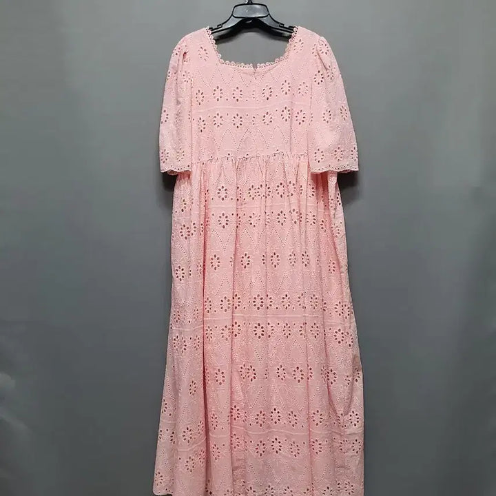 [SOLD OUT] 핑크색 아일렛 펀칭 롱 원피스