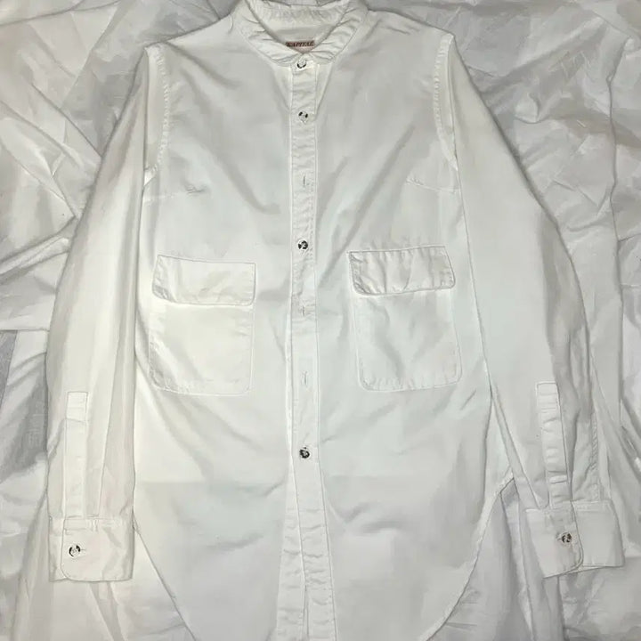 [BUNJANG] Kapital White Band Collar Patch Pocket Shirt / 캐피탈 화이트 밴드 칼라 패치 포켓 셔츠