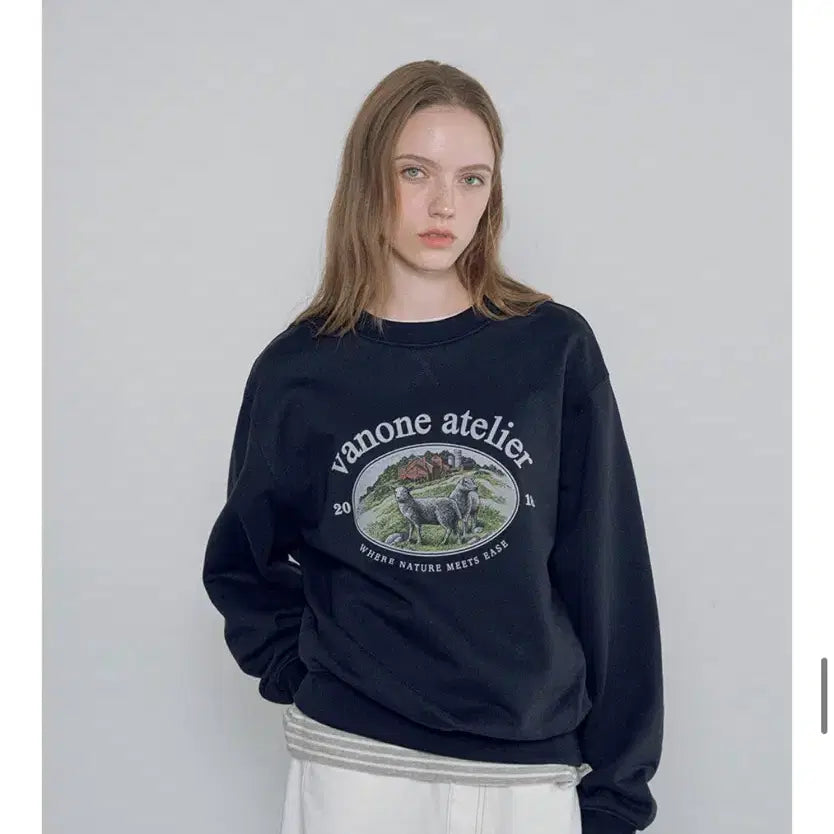 [BUNJANG] Banwon Atelier Navy Sweatshirt / 반원아뜰리에 네이비 맨투맨