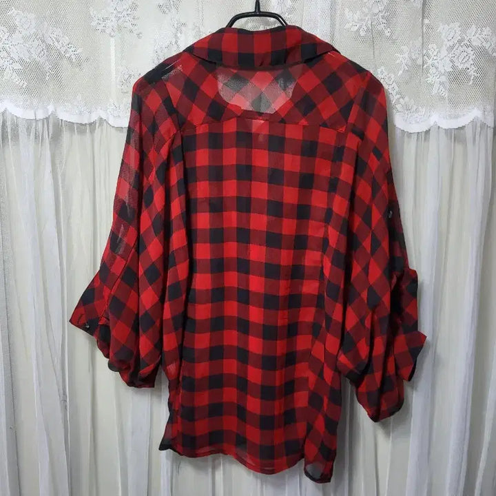 [BUNJANG] SKY BOMB Red Black Check Balloon Blouse / 스카이 봄버SKY BOMB 레드 블랙 체크 벌룬 블라우스