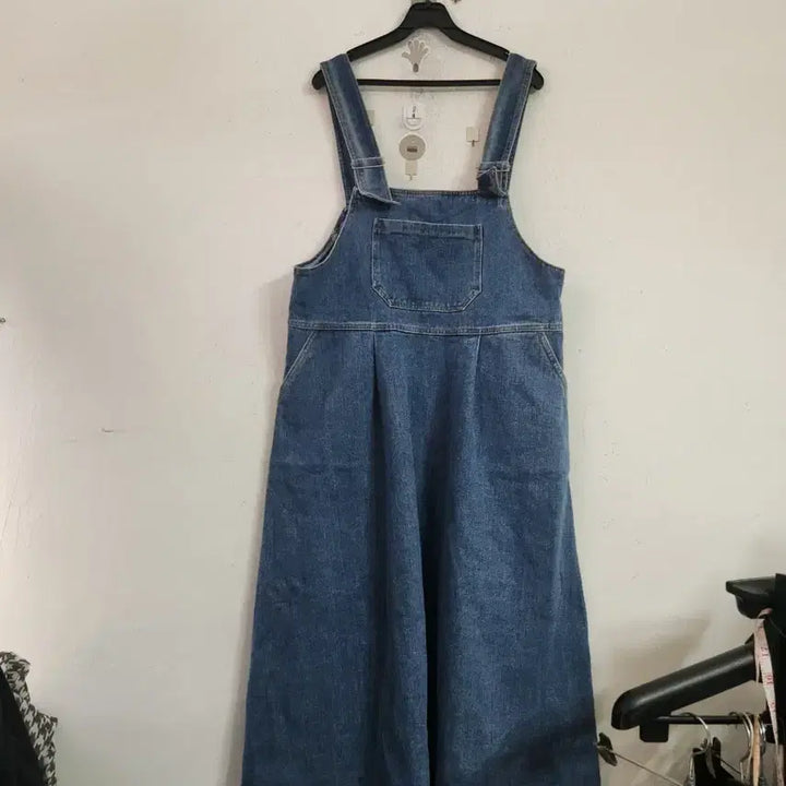 [SOLD OUT] 와이드청 데님 롱 멜빵 원피스