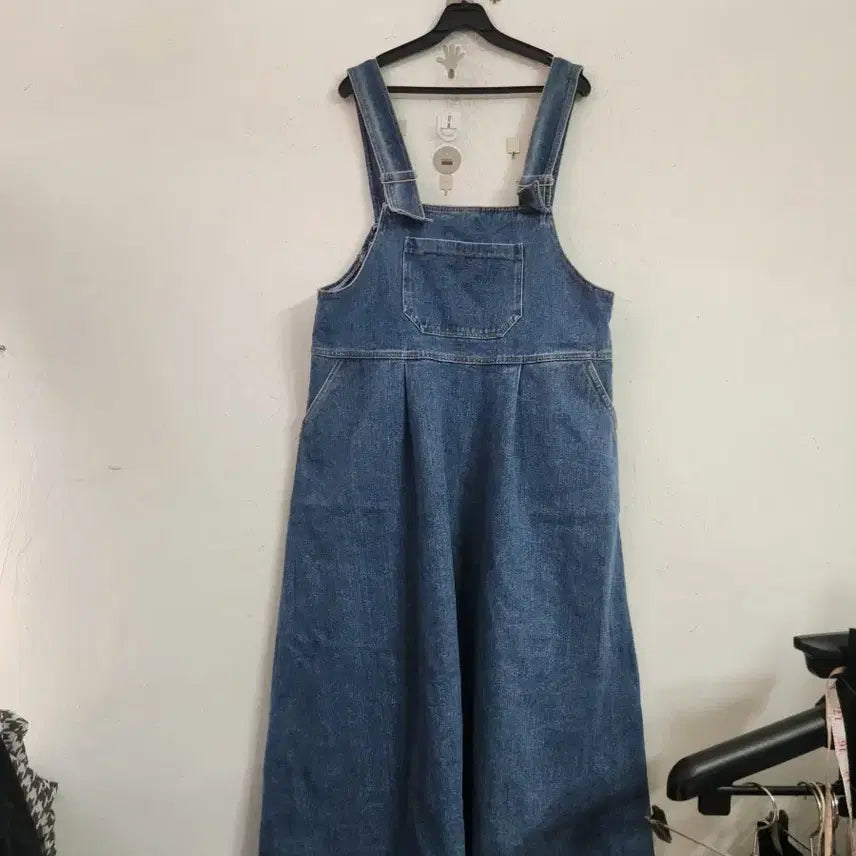 [SOLD OUT] 와이드청 데님 롱 멜빵 원피스