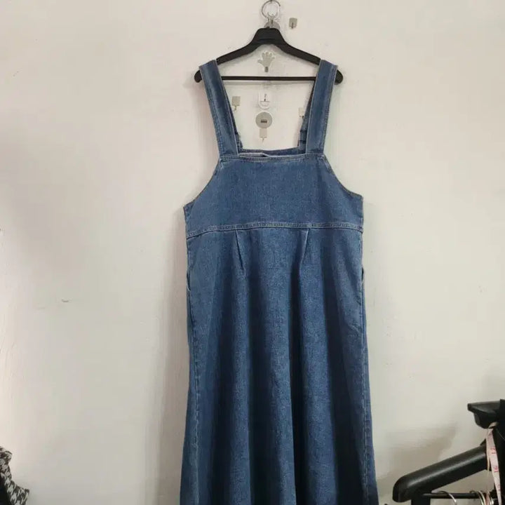 [SOLD OUT] 와이드청 데님 롱 멜빵 원피스