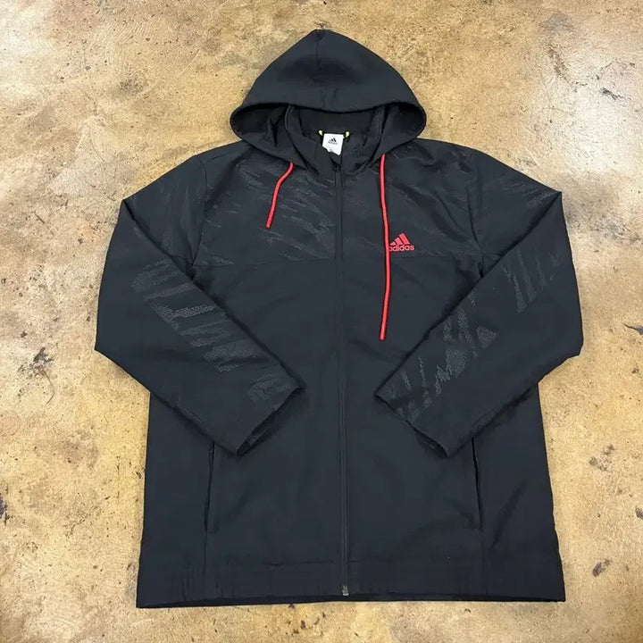 [BUNJANG] Adidas Black Hooded Windbreaker Jacket / [정품/105] 아디다스 블랙 후드 바람막이 자켓